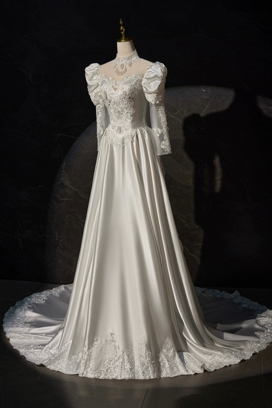Minimalist elegant white satin ball gown wedding dress hanging sleeves or  short sleeves - various styles